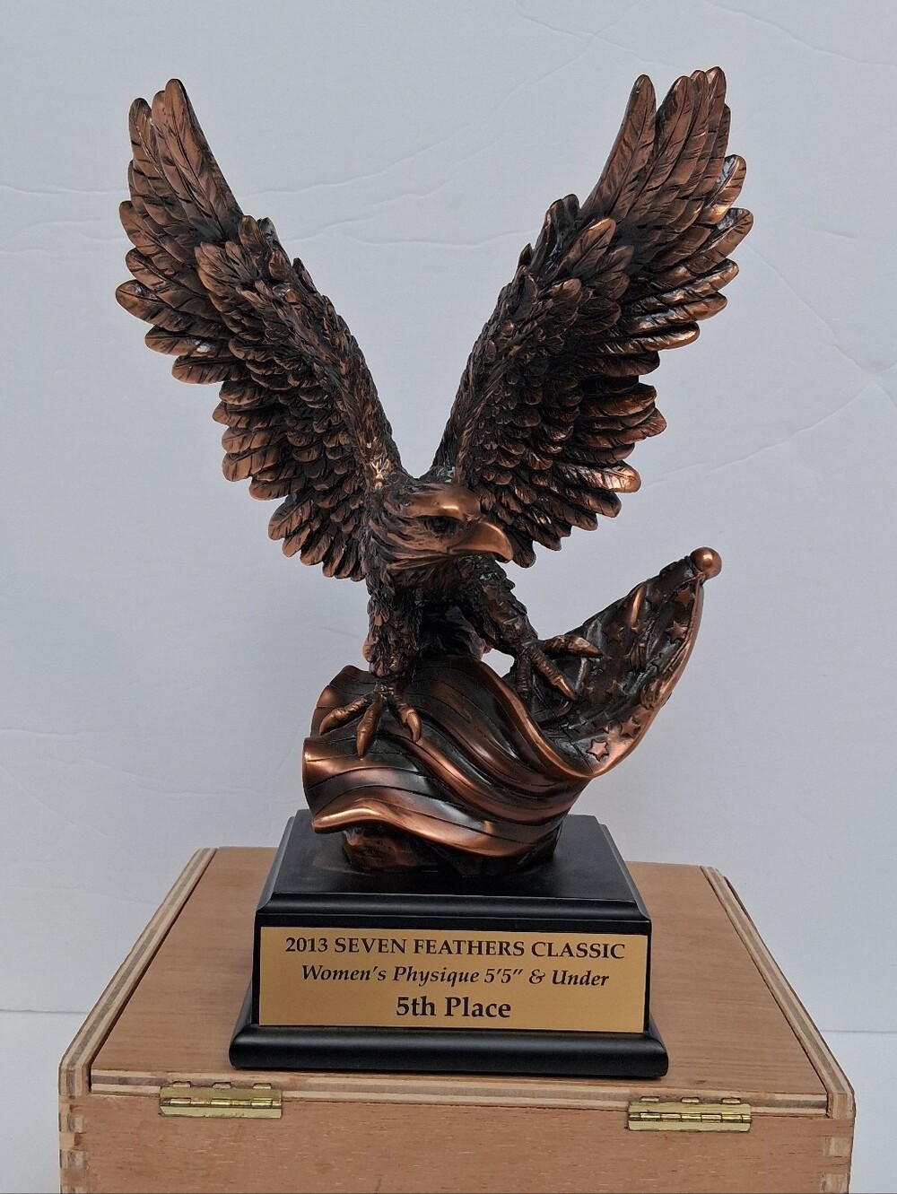 Electroplated Bronze Bald Eagle American Flag 2013 Bodybuilding Trophy 5th Place
